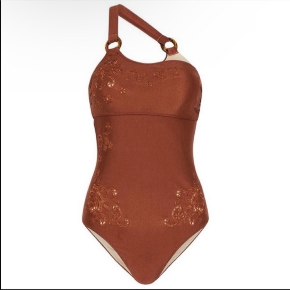 SPELL & THE GUPSY EMBROIDERED CUTOUTS ONE SHOULDER SWIMSUIT COPPER SIZE XS NWT - Picture 5 of 11
